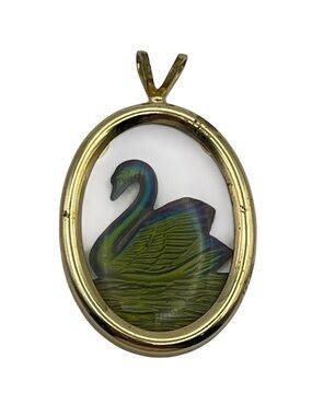 Intaglio carved swan bird cameo pendant for necklace clear lucite & gold tone